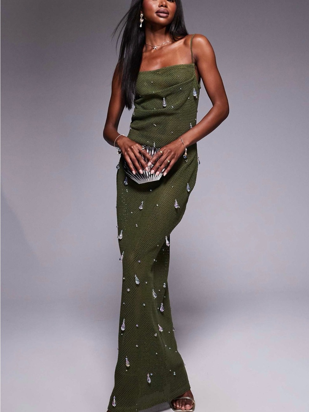 ASOS Olive Green Embellished Maxi Dress